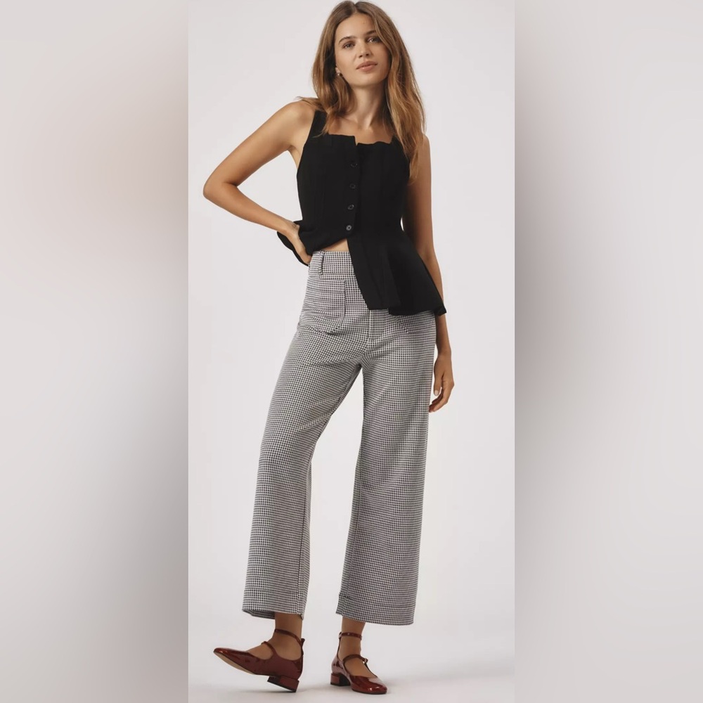 Maeve Colette Houndstooth Crop Wide-Leg Pants